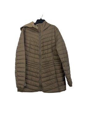 Lands End Womens Lightweight Hooded Down Jacket Size L/T 14-16 Taupe Nylon